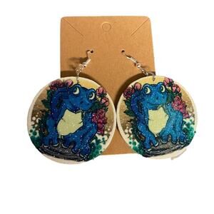Fairycore Cottagecore Glitter Frog Dangle Earrings Handmade